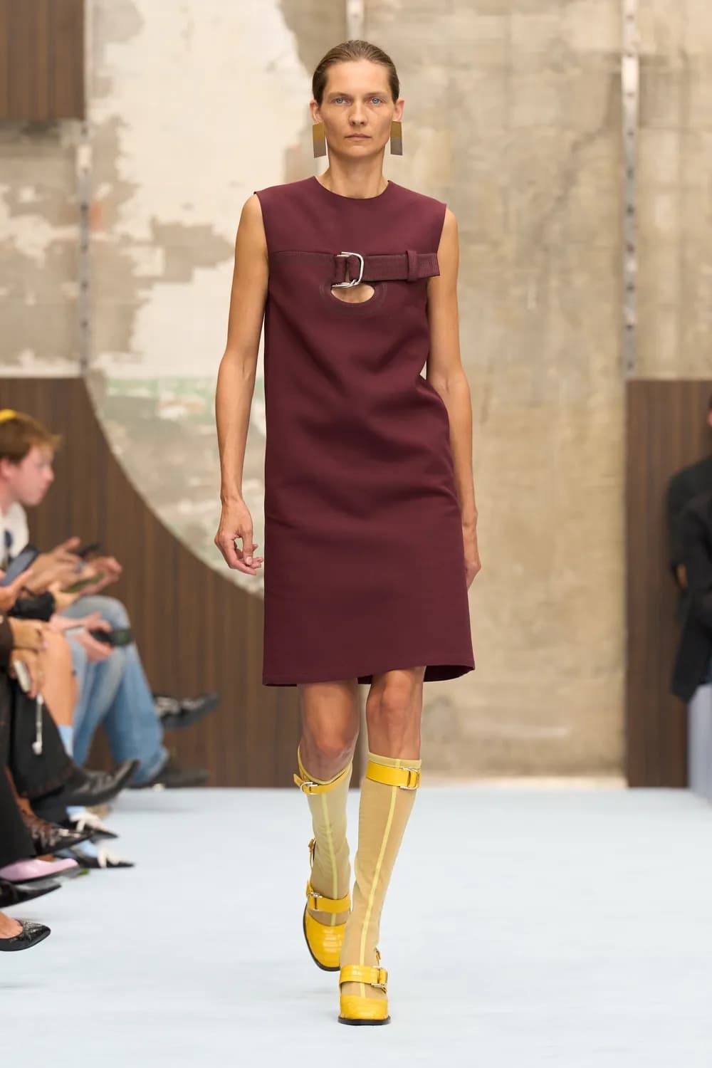 Burgundy and yellow in a Marni runway look