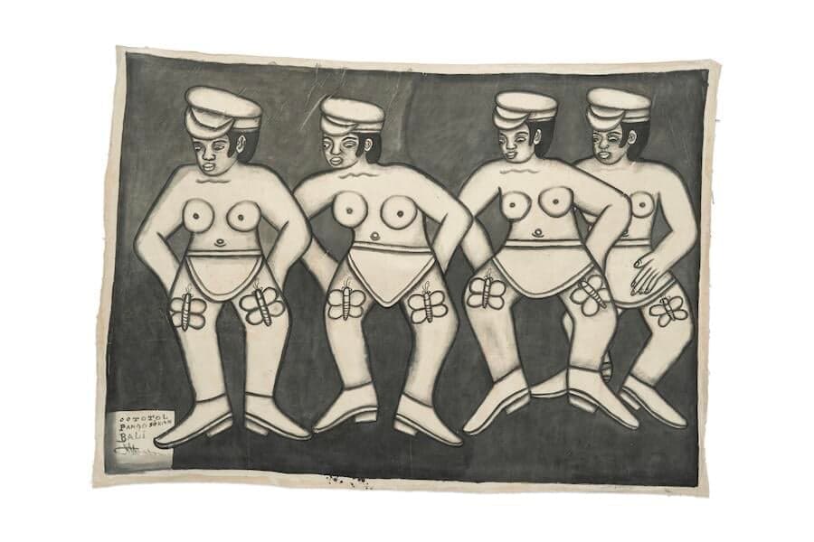 Oototol ink painting of repeated uniformed figures