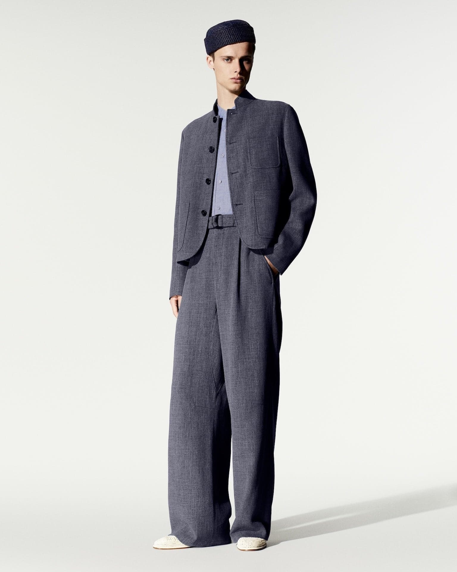 Navy top and wide-leg trousers, Loro Piana Spring 2027